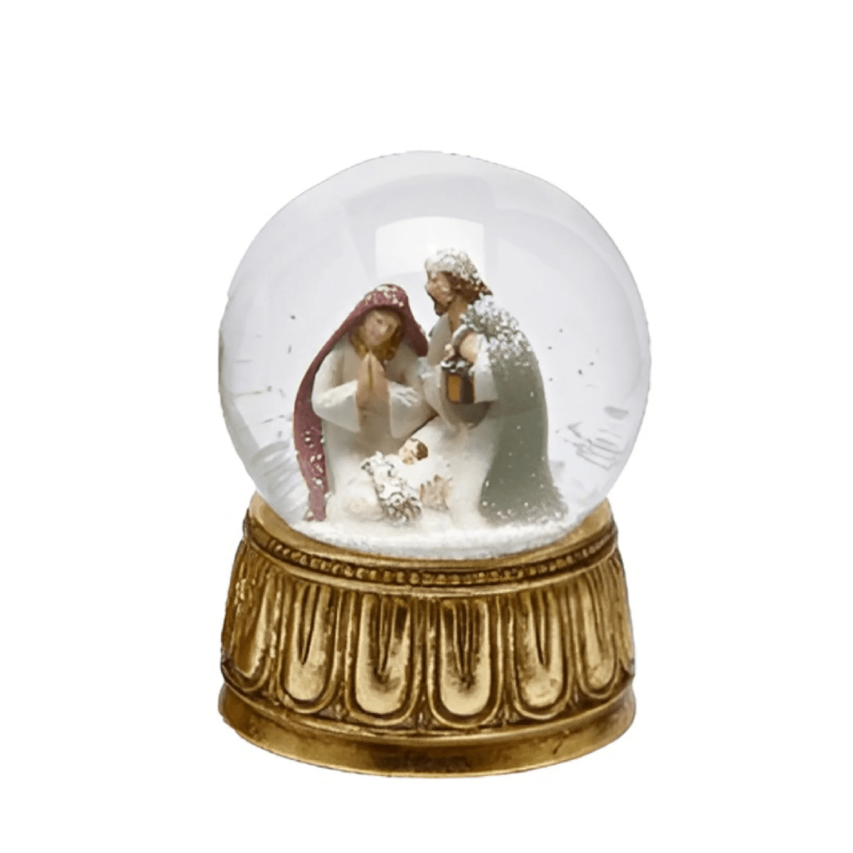 Sfera d'acqua con natività e carillon base in resina dipinta a mano, decorazione natalizia cm Ø10x14,5h - MondoViro
