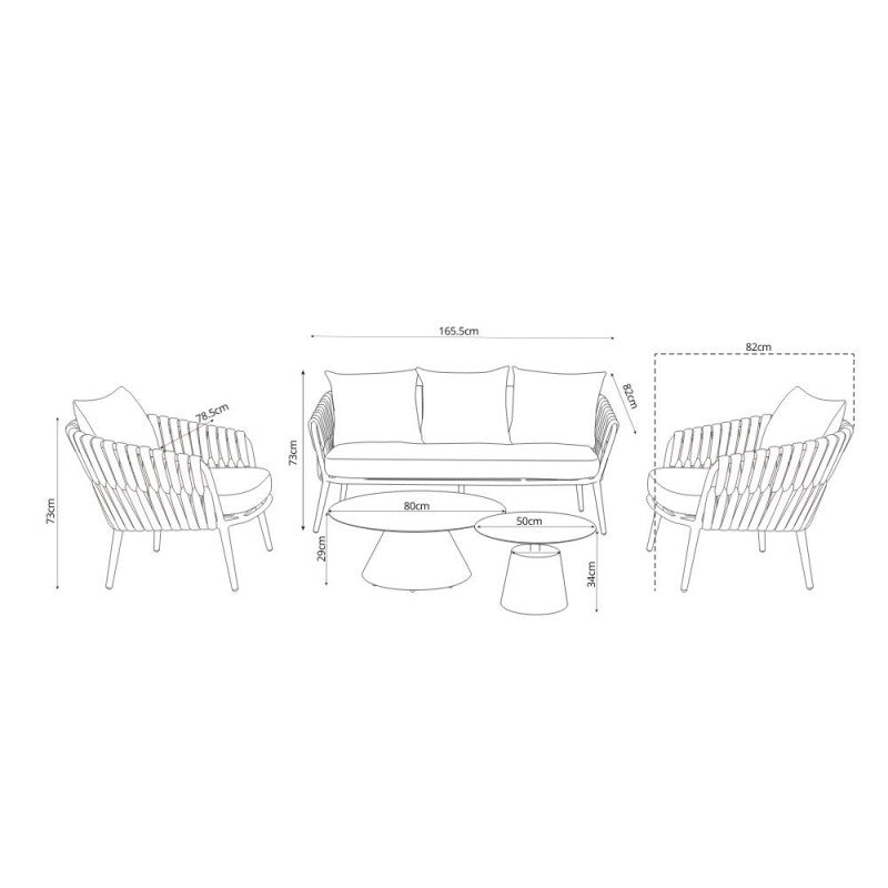Set salotto da esterno in alluminio verniciato "Simo" con divano doppio tavolino 2 poltrone