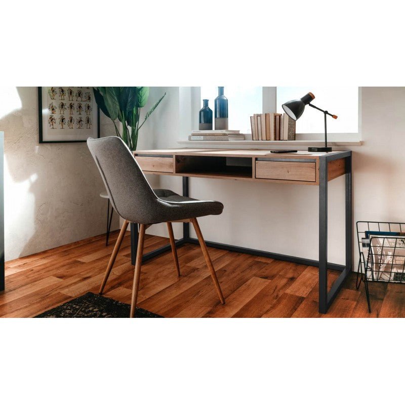 Scrivania moderna "Denver" quercia e antracite con 2 cassetti e 1 vano a giorno cm 120x60 75h - MondoViro