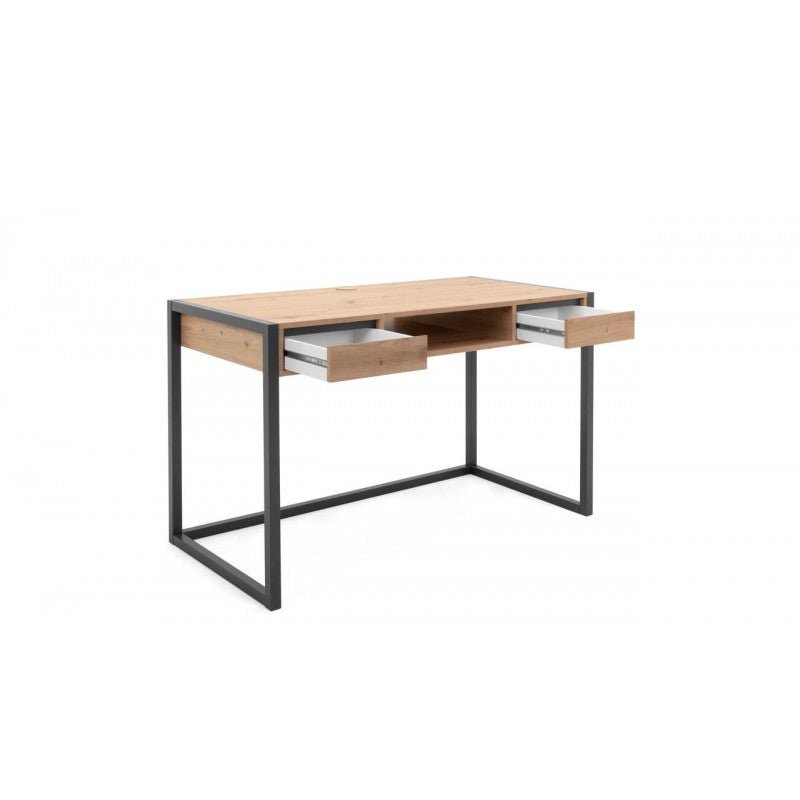 Scrivania moderna "Denver" quercia e antracite con 2 cassetti e 1 vano a giorno cm 120x60 75h - MondoViro