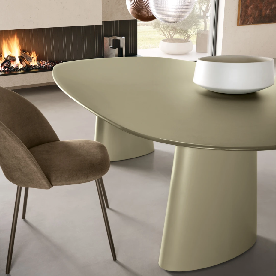 Tavolo fisso di design "Anuel" in vetro opaco e base scultorea in MDF cm 220x110 76h