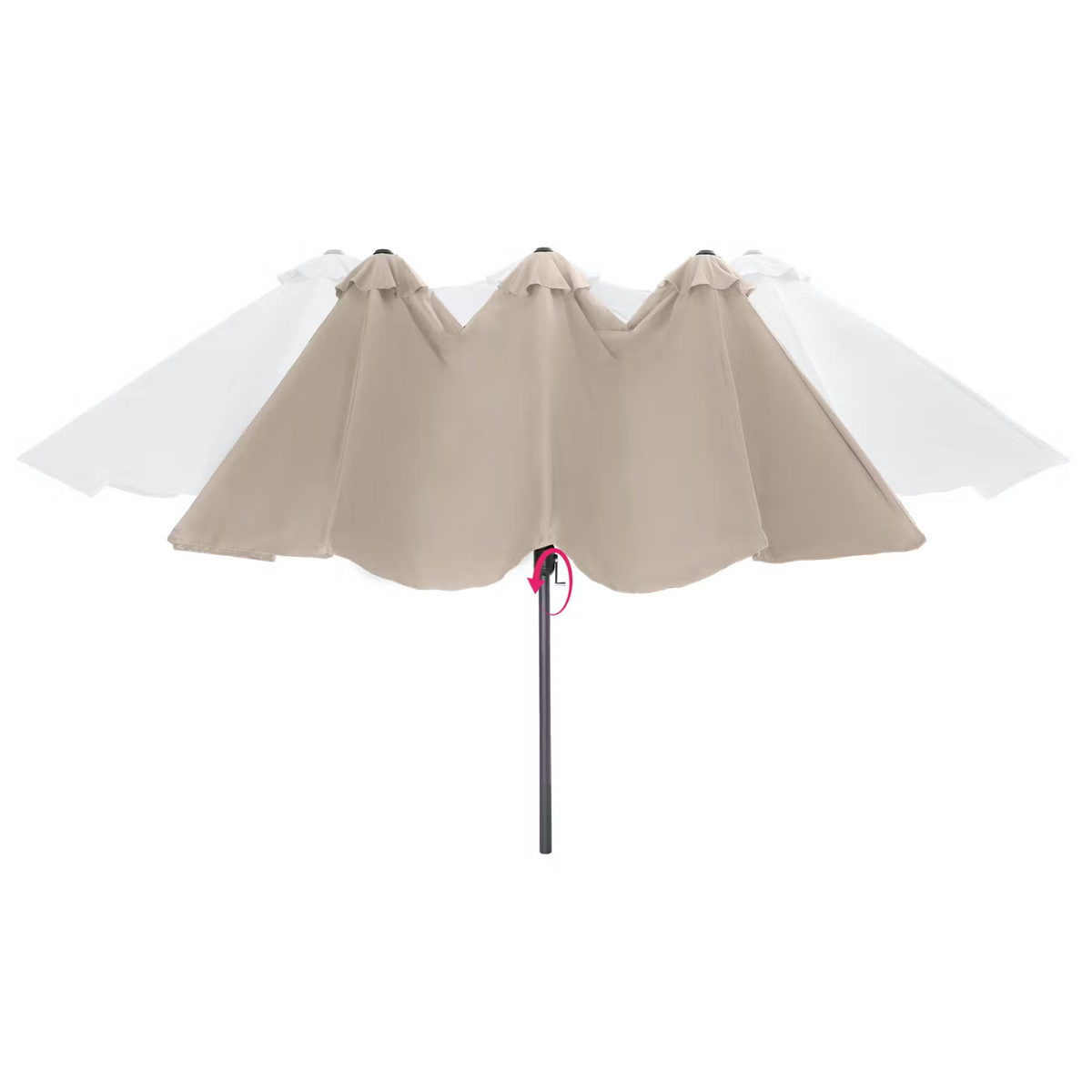 Ombrellone modello Silia con 3 tettucci in alluminio beige cm 460x270 h241
