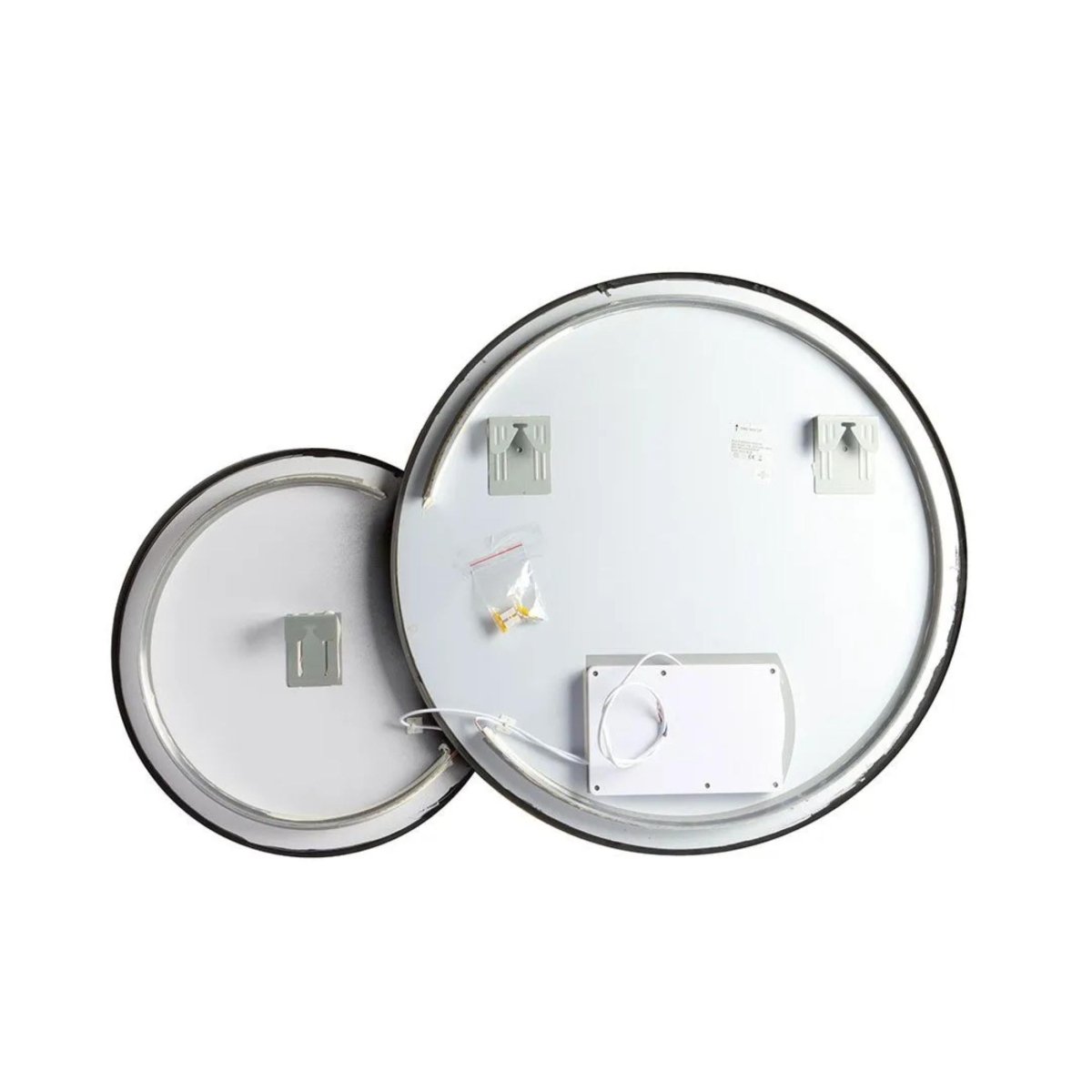 Specchio doppio rotondo "Incontro" con retroilluminazione led e bordi neri - MondoViro