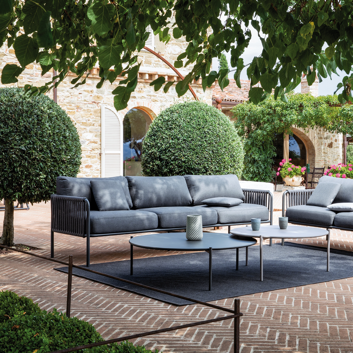 Divano 3 posti con schienale in corda "Key West3" con cuscini cm 240x83 78h