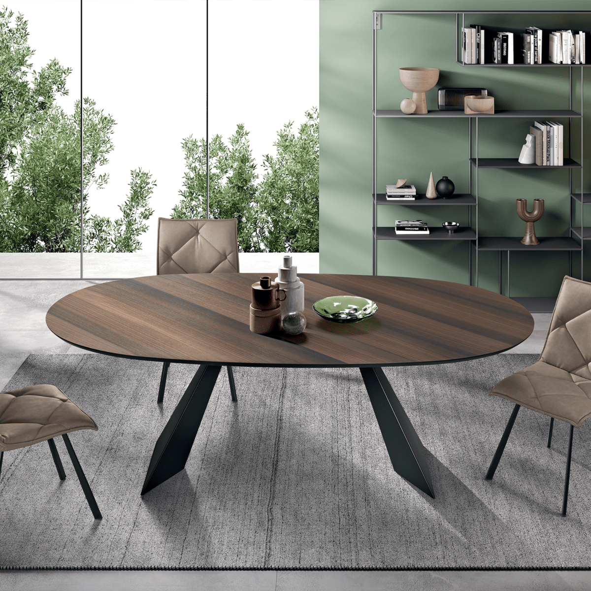 Tavolo fisso moderno da pranzo "Nargy" con base in metallo e piano in rovere cm 210x109 75h - MondoViro