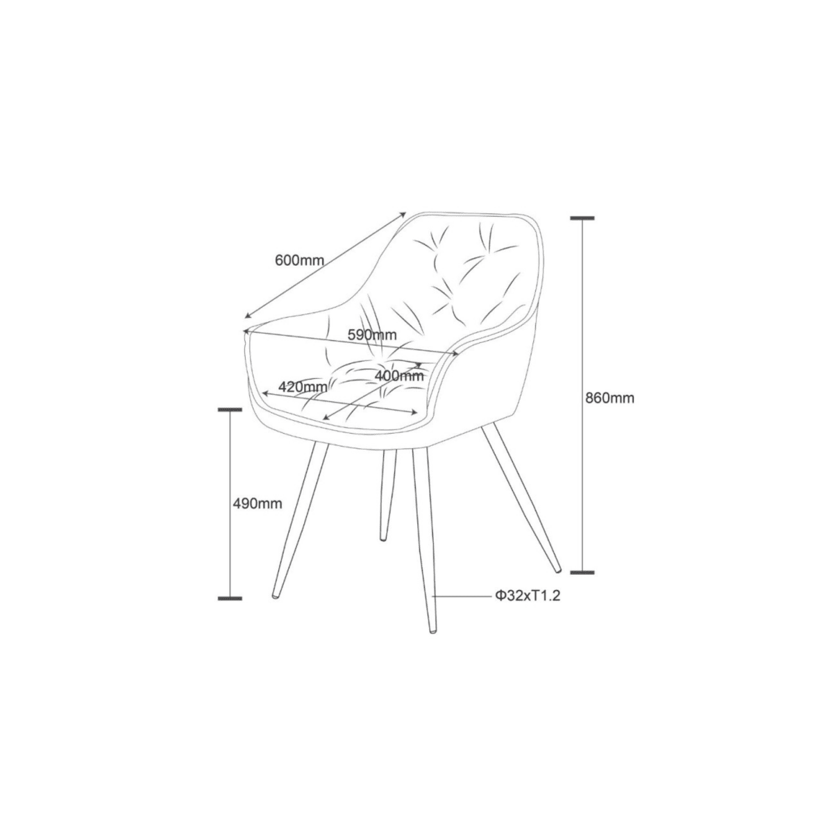 Set di sedie da pranzo "Senna" imbottite in velluto con gambe in metallo nere cm 59x60 86h - MondoViro