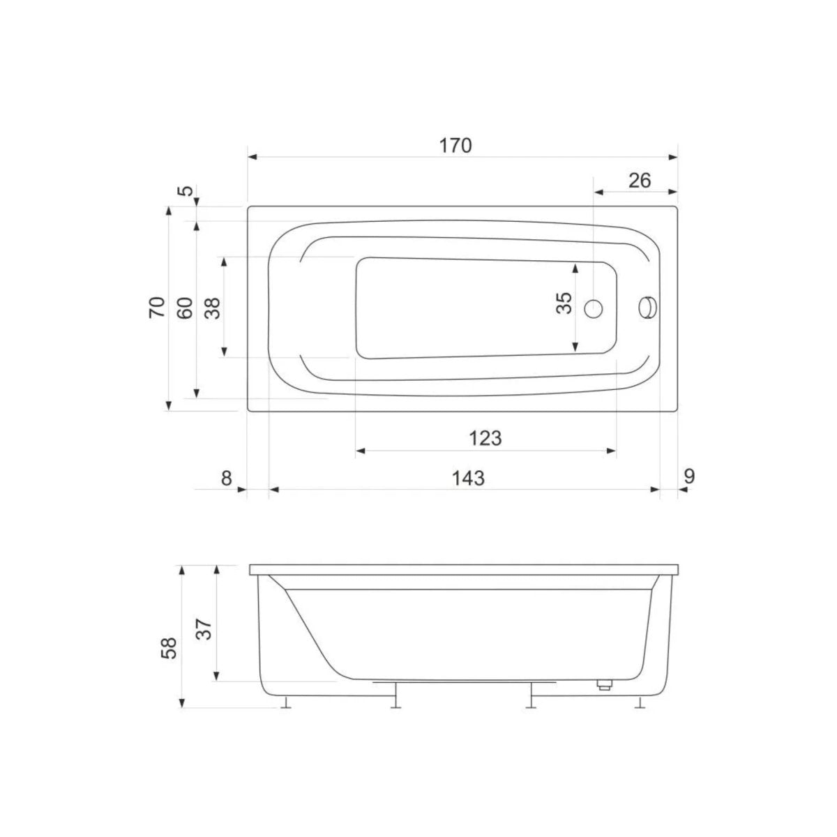 Vasca da bagno idromassaggio ad angolo "Elsa" in acrilico bianco cm 170x70 58h - MondoViro