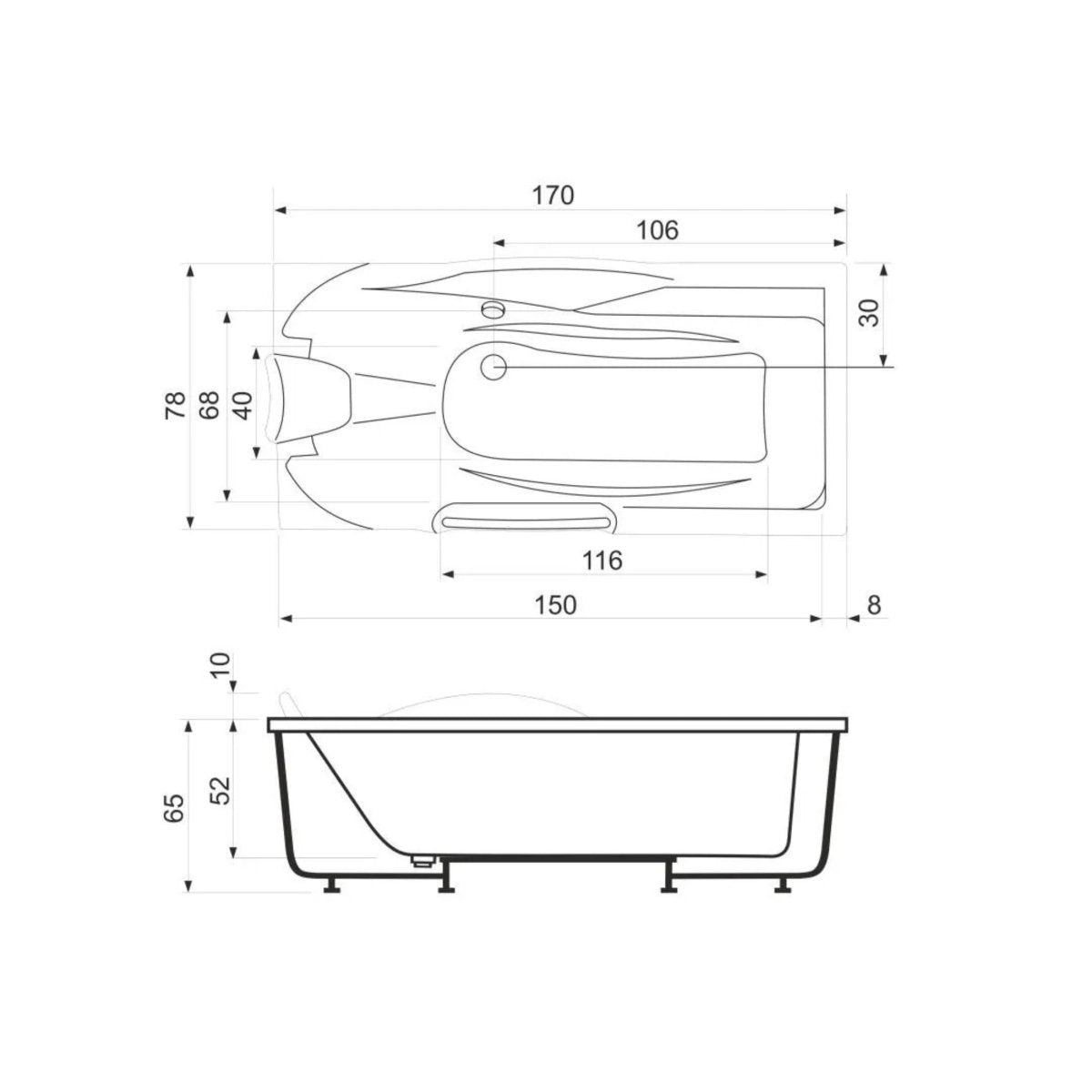 Vasca da bagno con idromassaggio "Doris" ad incasso su 3 pareti cm 170x78 65h - MondoViro