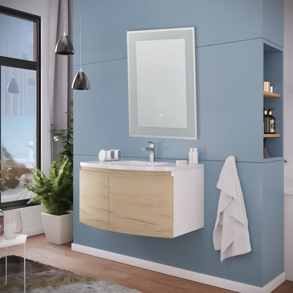 Specchio rettangolare a led "Fresno" con cornice decorata illuminata cm 50x70 - MondoViro
