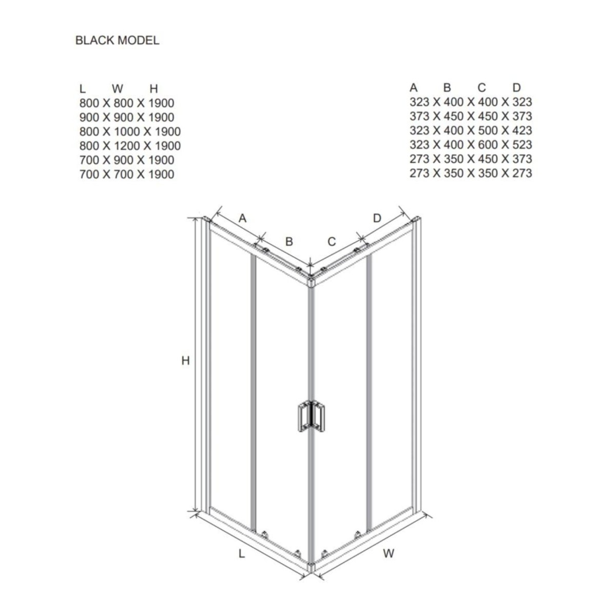 Box doccia quadrato "Cielo" in vetro trasparente con profilo nero opaco h 190 cm - MondoViro