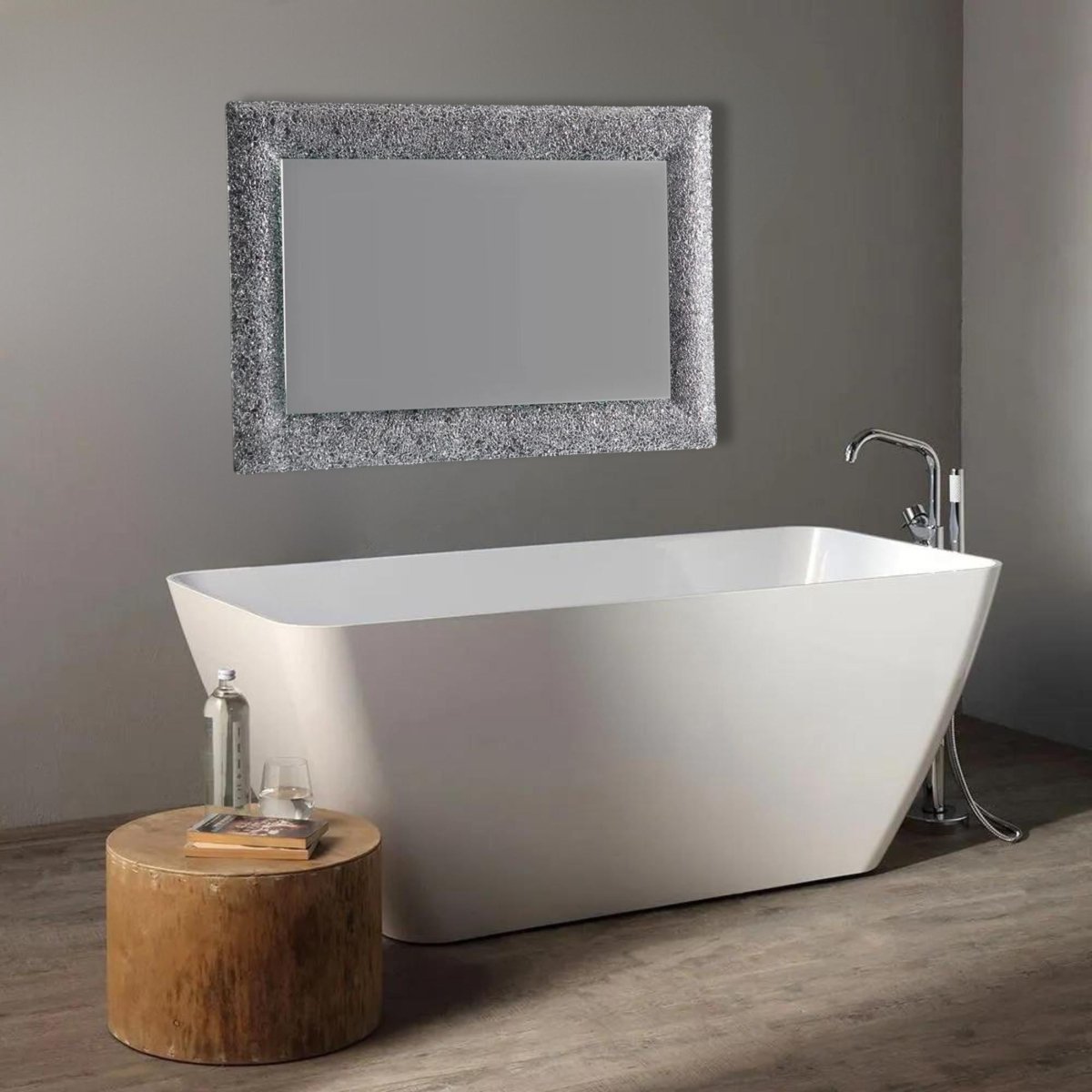 Specchio a led rettangolare "Serranova2" con cornice in graniglia di vetro cm 90x62 - MondoViro