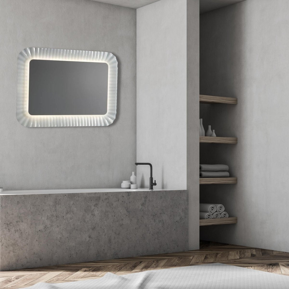 Specchio led rettangolare "Redding" con cornice in vetro fuso reversibile cm 94x68 - MondoViro