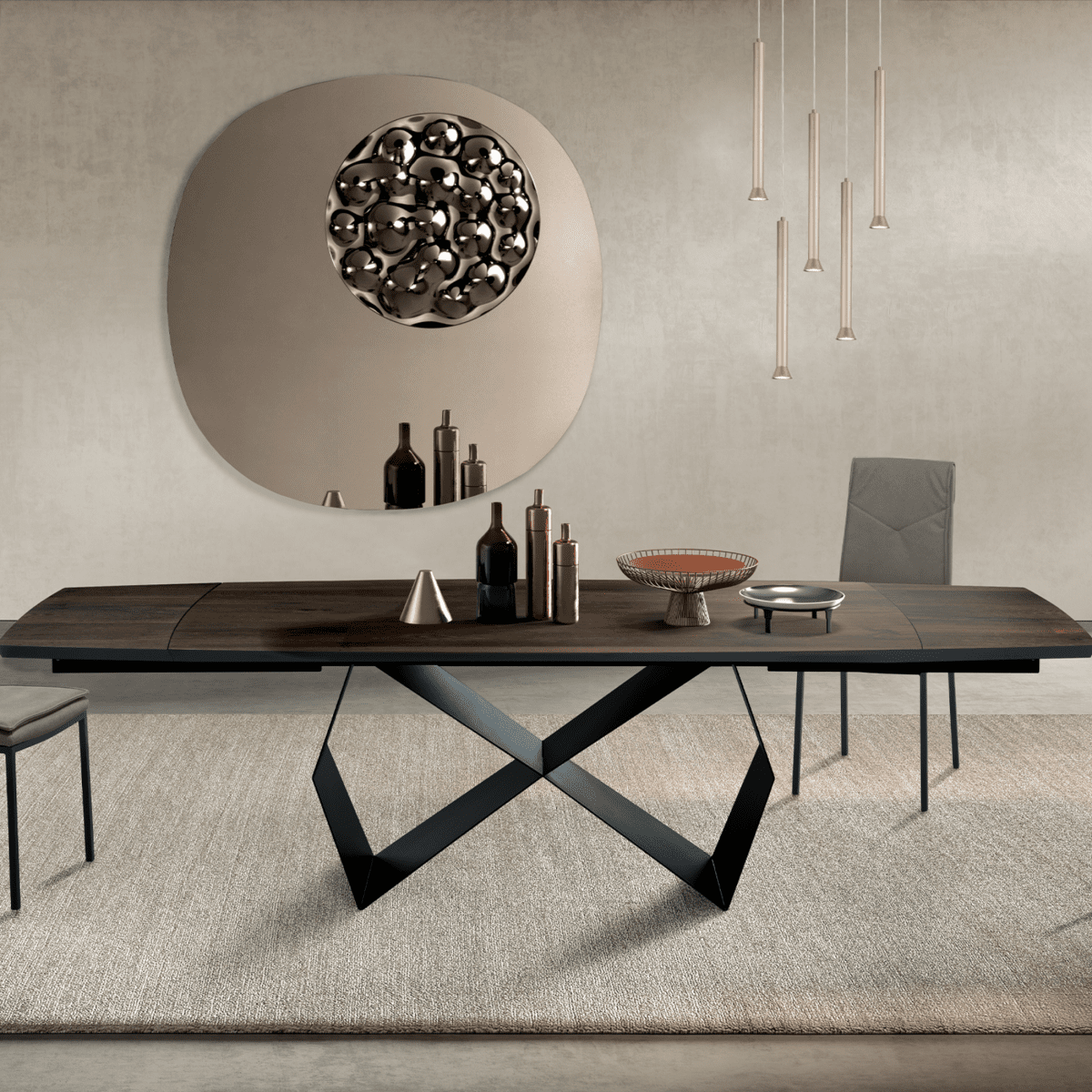 Tavolo fisso da pranzo "Reina" con base in metallo e piano in rovere cm 200x100 75h - MondoViro