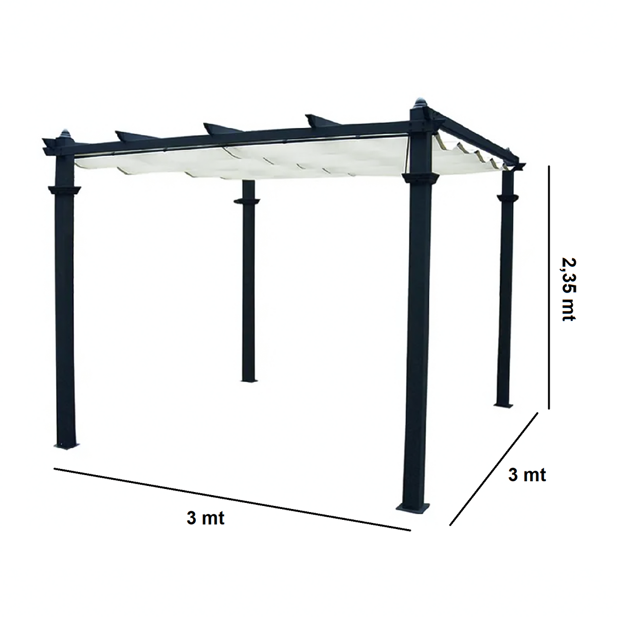 Gazebo in alluminio Linois con telo scorrevole poliestere écru