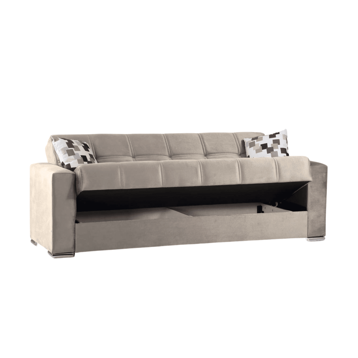 Divano letto 3 posti contenitore "Alba" in tessuto con piedi cromati cm 226x85 92h - MondoViro