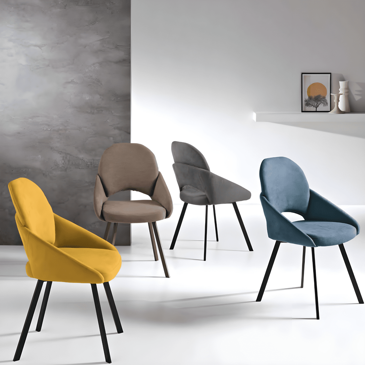 Set di sedie da pranzo "Dolly" imbottite in tessuto con struttura in metallo verniciato cm 56x56 90h - MondoViro