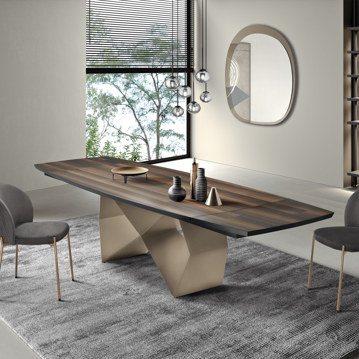 Tavolo allungabile da pranzo "Reina" con base in metallo e piano in rovere cm 200/300x100 75h - MondoViro
