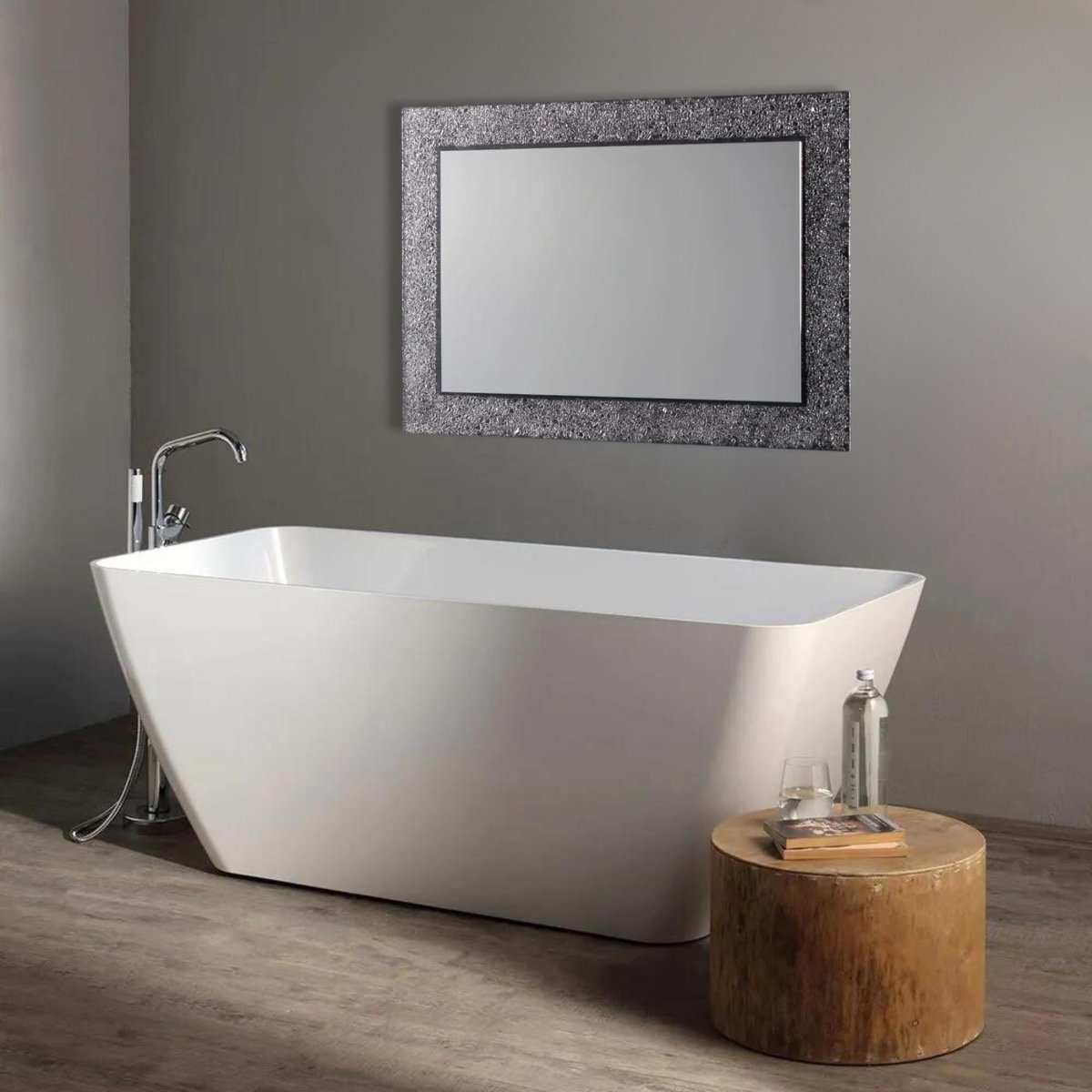 Specchio a led rettangolare "Serranova" con cornice in graniglia di vetro cm 98x70 - MondoViro