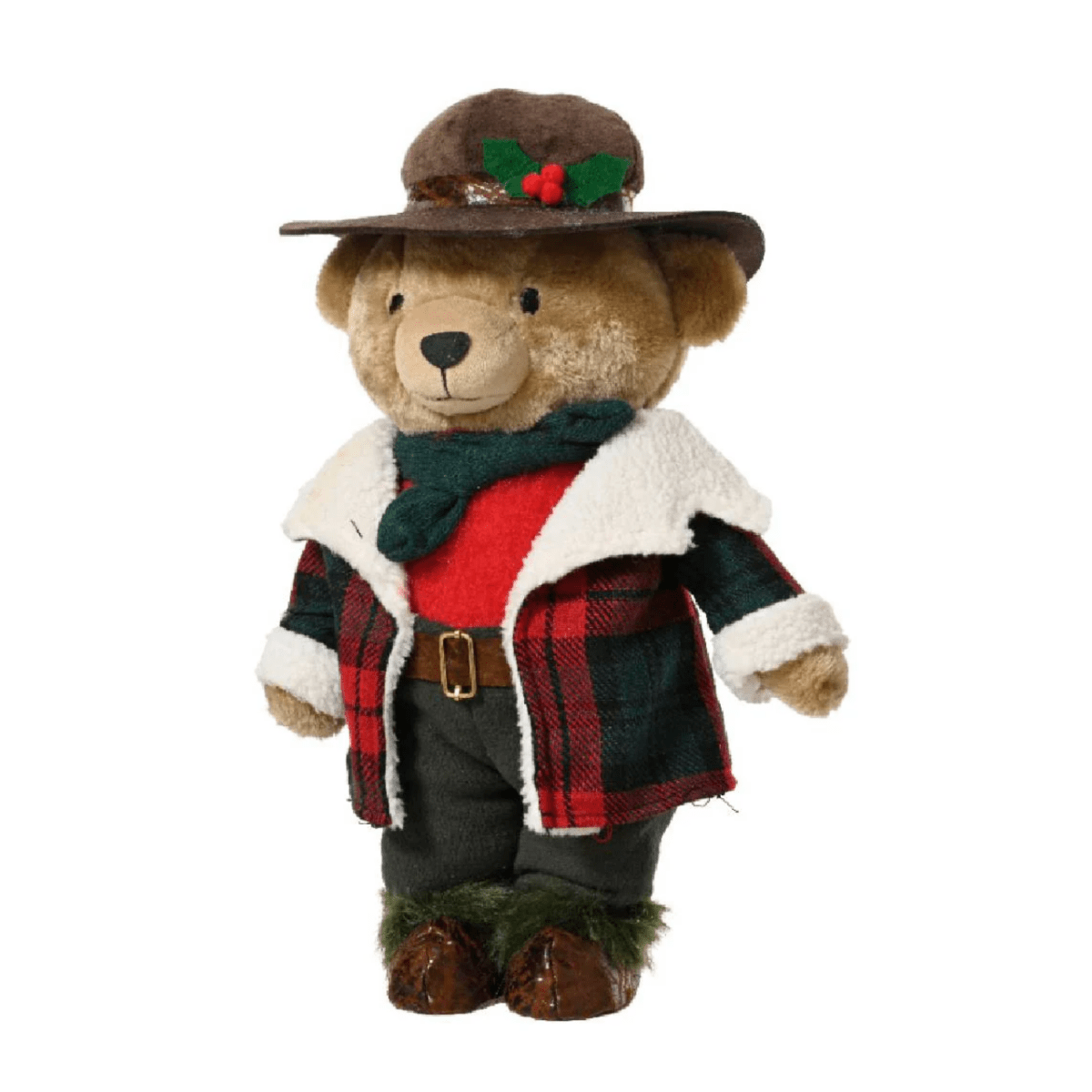 Orsacchiotto country "Teddy" con cappotto e cappello, decorazioni natalizie in poliestere cm 18x14 31h - MondoViro