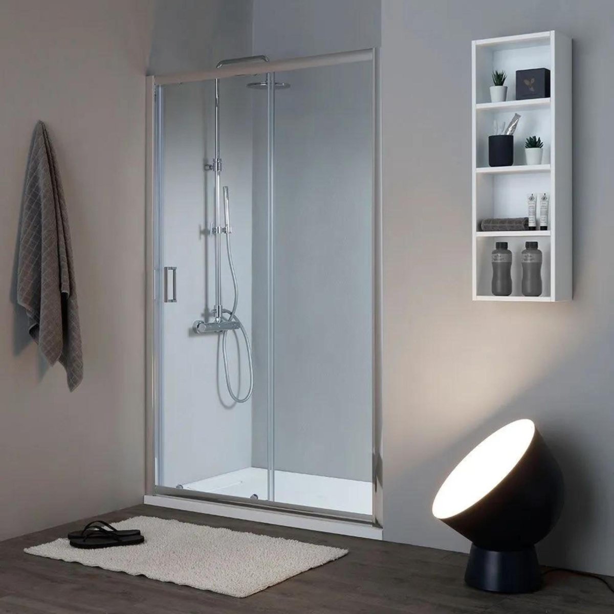 Doccia nicchia con porta scorrevole "Genova" in vetro temperato trasparente h 185 cm - MondoViro