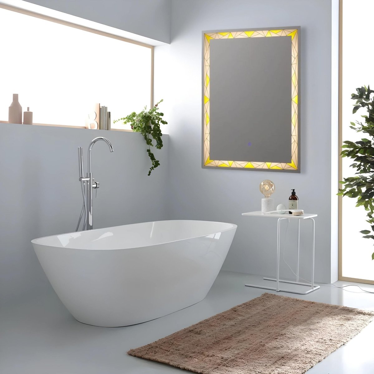Specchio a led da parete "Mosaic" touch con inserti satinati e colorati - MondoViro