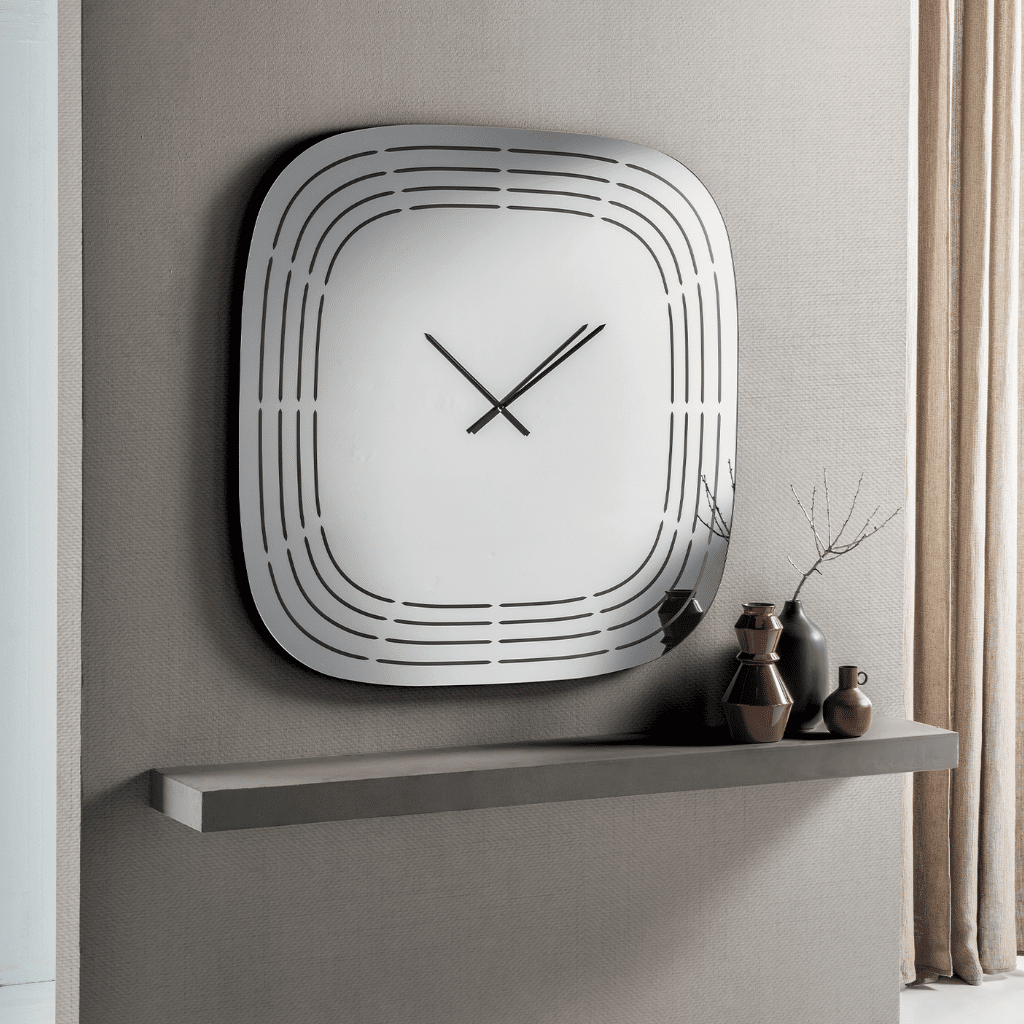 Orologio a parete in vetro specchiato con incisioni laser cm 120×120h - MondoViro