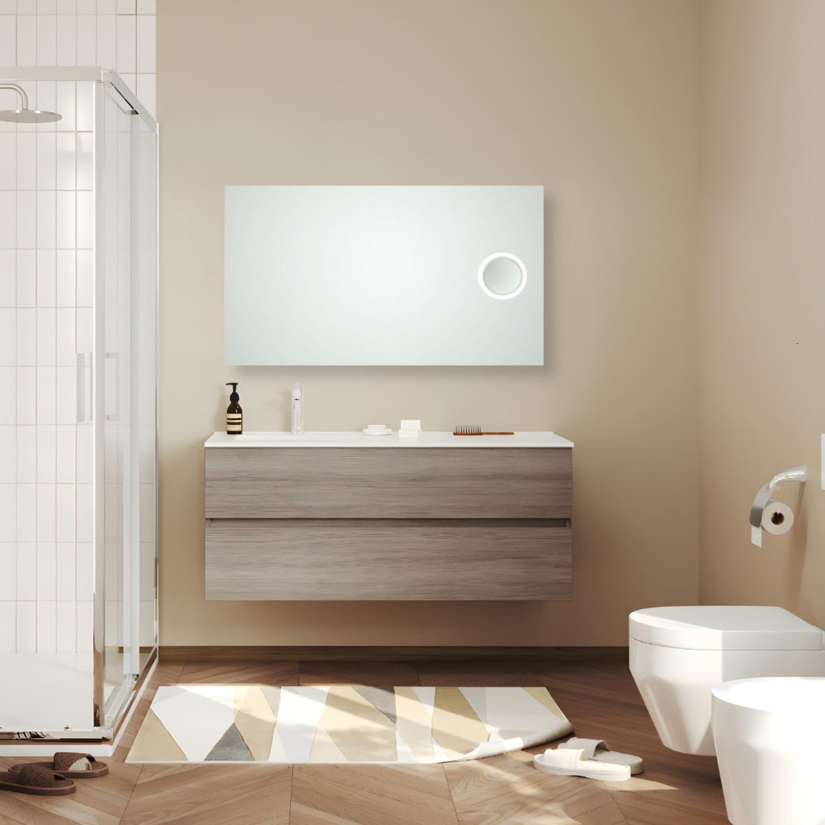 Specchio a led rettangolare "Corvallis" con ingranditore retroilluminato cm 120x70 - MondoViro
