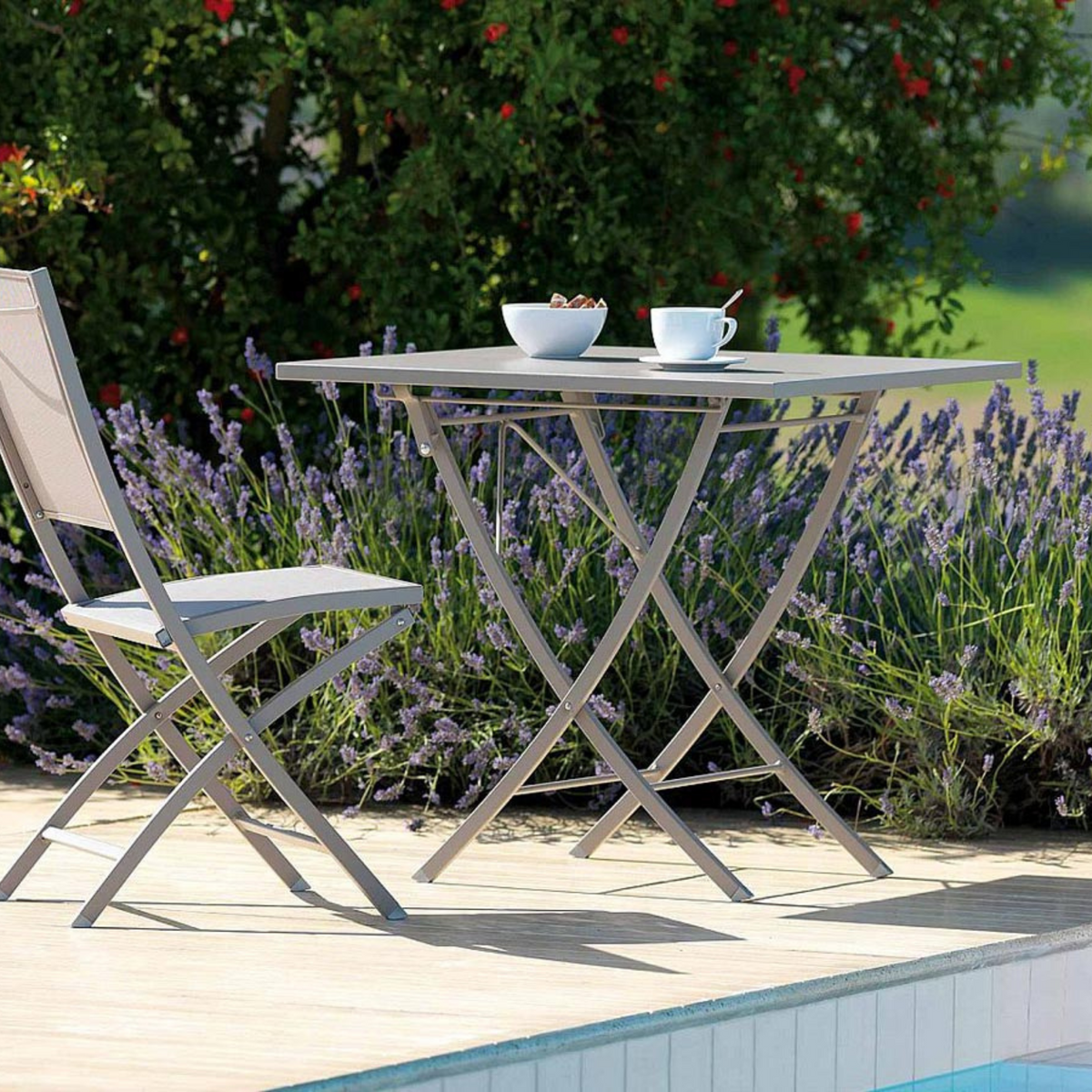 Tavolo pieghevole in metallo zincato "Vegas" per giardino h 75 cm