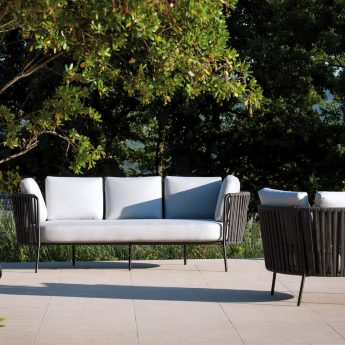 Divano 3 posti in corda e acciaio inox "Daisy Rope" sofà lounge da giardino cm 220x80 71h