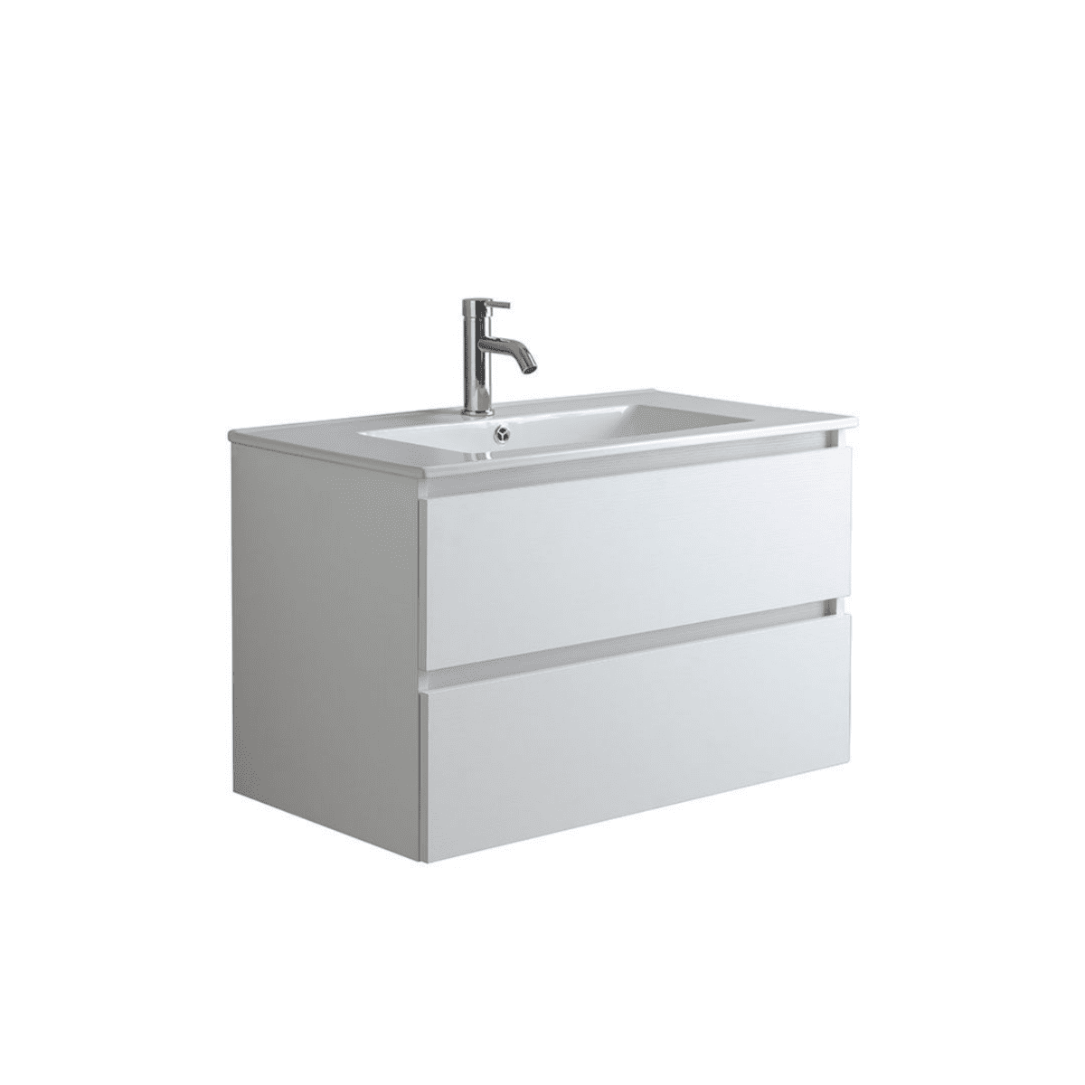 Mobile bagno bianco "Havana" 80 cm sospeso 2 cassetti base con lavabo integrato in ceramica - MondoViro