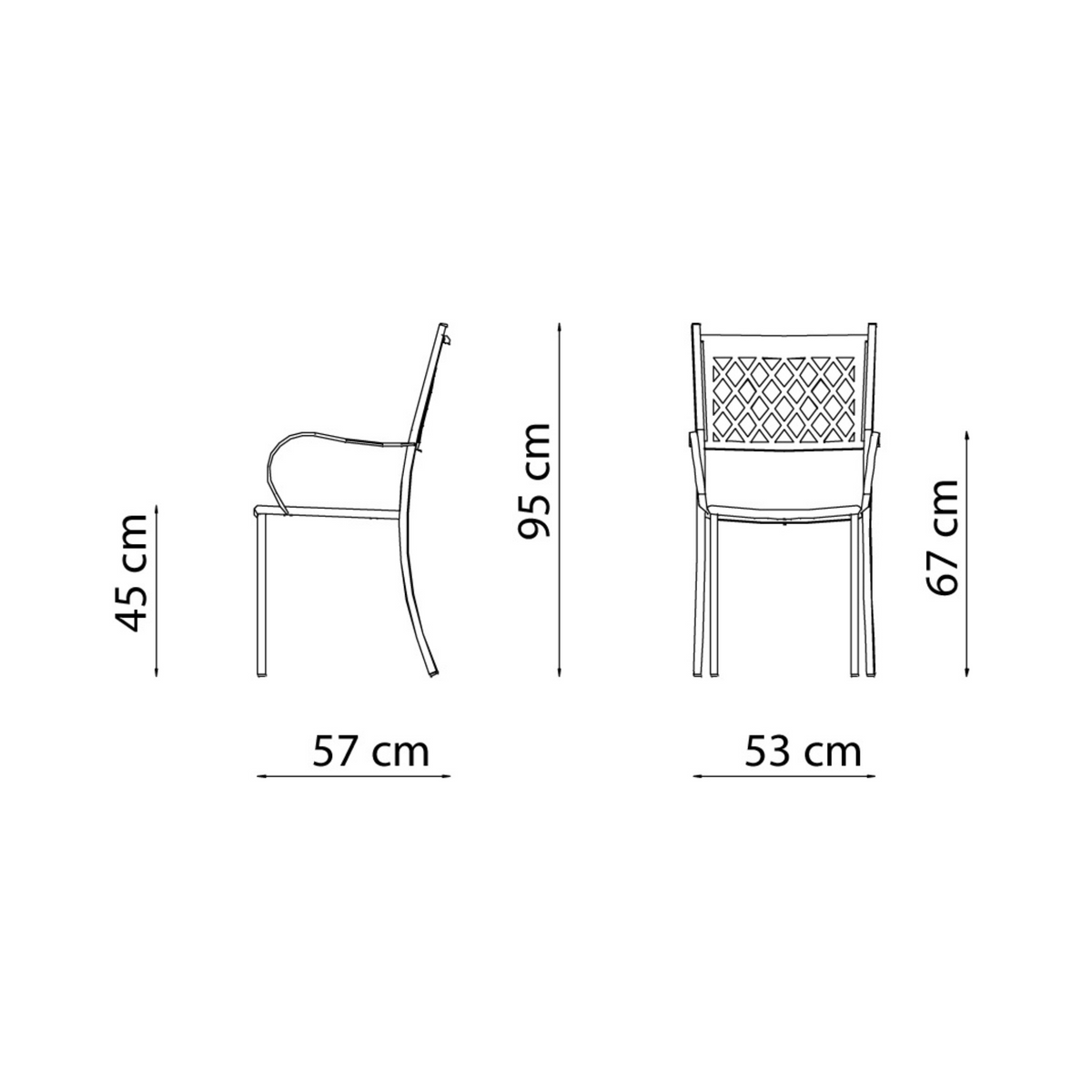 Set di sedie in metallo verniciato "Summertime" da giardino impilabili cm 53x57 95h