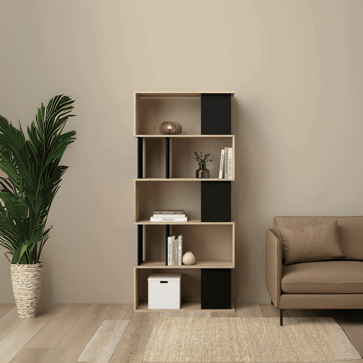 Libreria moderna alta a giorno "Maze" 5 ripiani in legno da soggiorno cm 80x29,5 173,5h - MondoViro