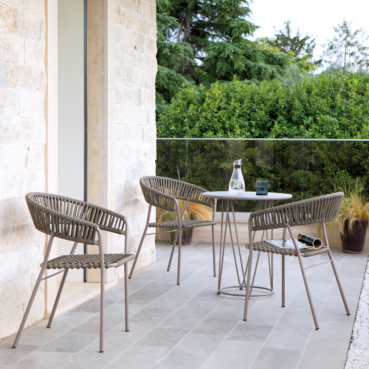 Set di sedie da giardino con schienale e seduta in corda "Key West" impilabile cm 62x53,5 80h