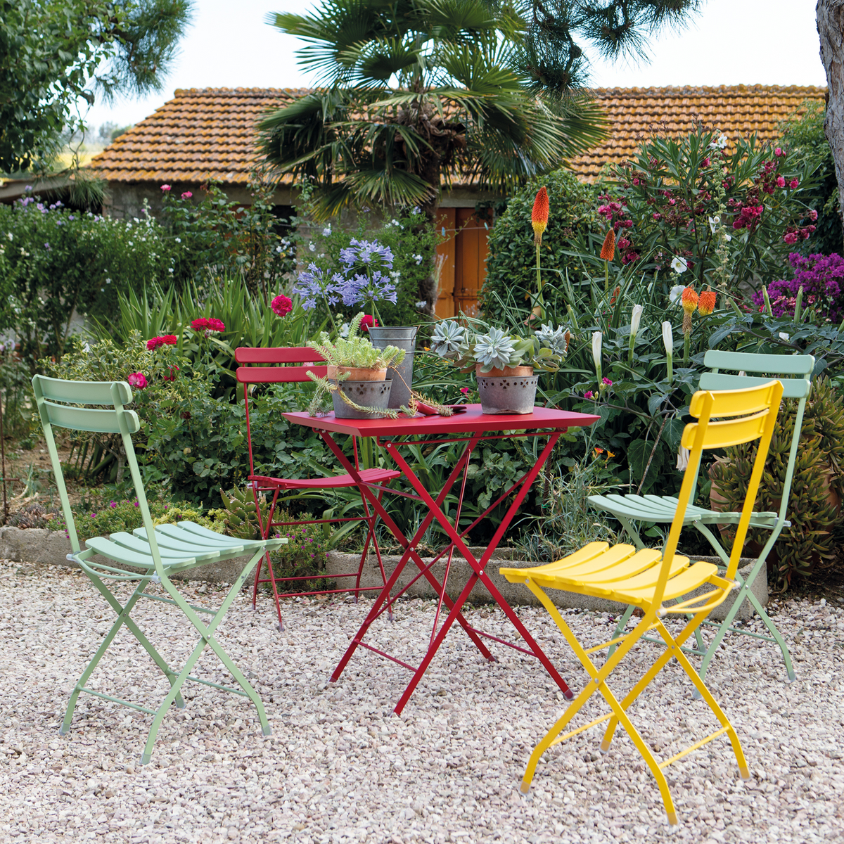 Set di sedie moderne pieghevoli "Step" in metallo verniciato da giardino