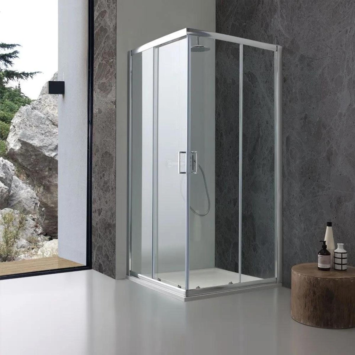 Box doccia quadrato con ante scorrevoli "Genova Two" in vetro temperato lucido h 185 cm - MondoViro