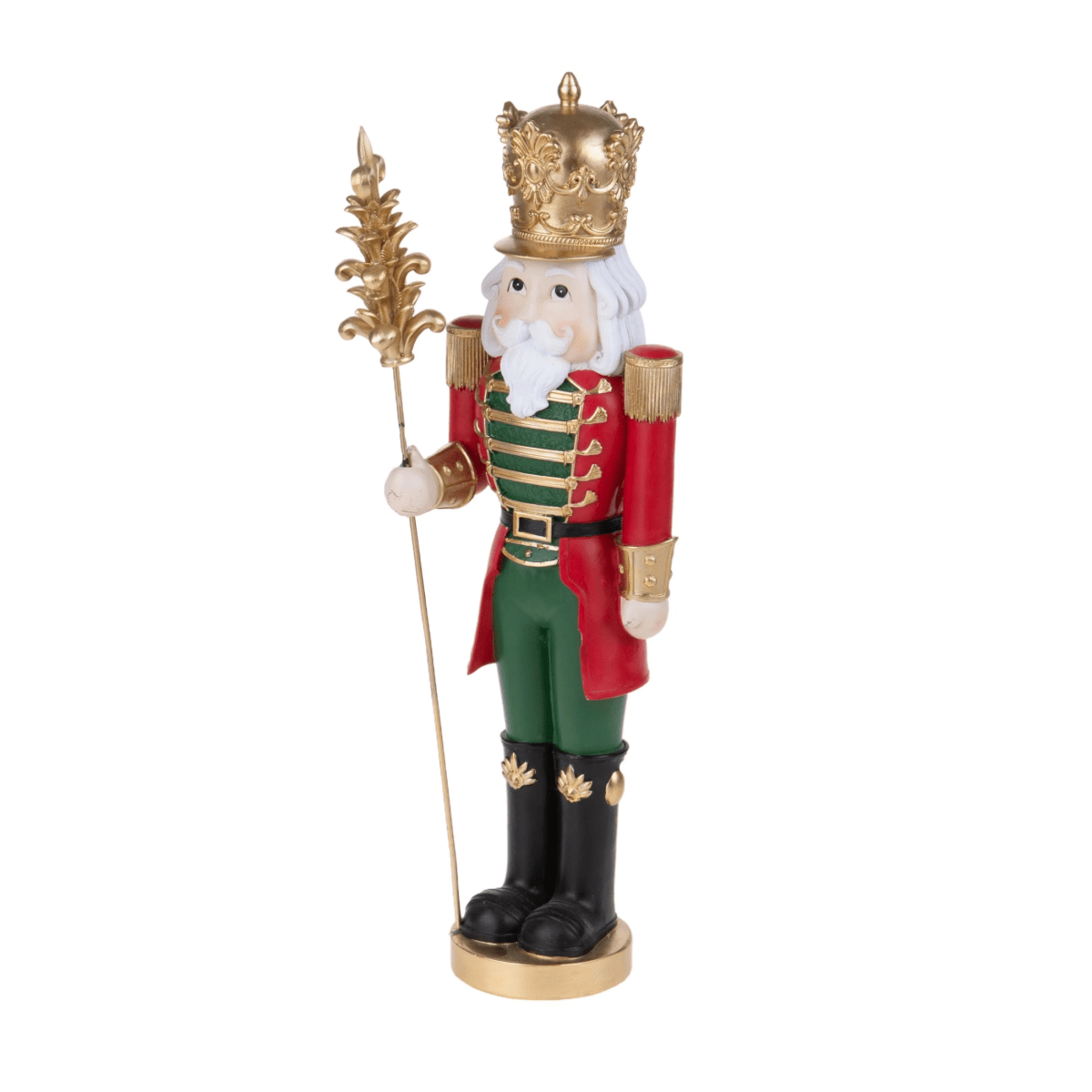 Statuetta di schiaccianoci con lancia, colore rosso e verde, in resina cm 40h - MondoViro