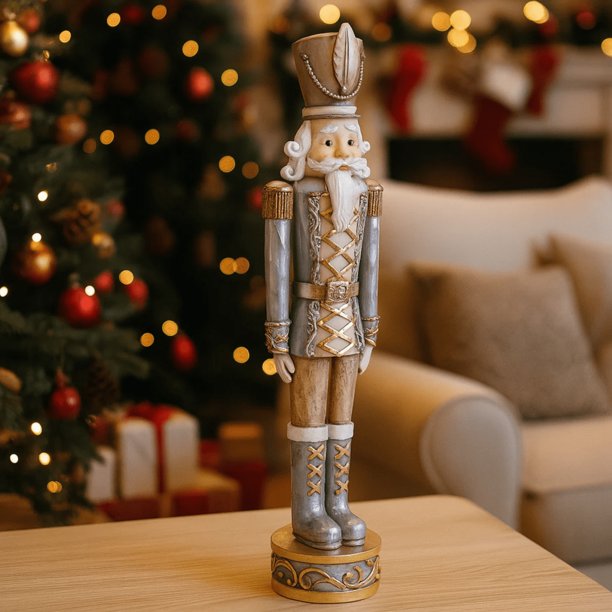 Statuetta soldato schiaccianoci con cappello decorazione natalizia elegante in resina cm 38h - MondoViro