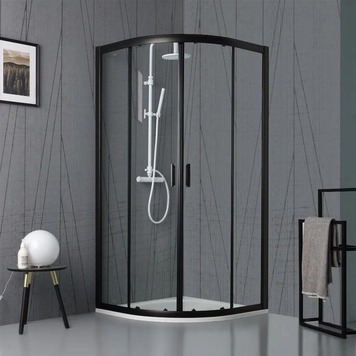 Box doccia semicircolare "Cielo" in vetro trasparente e profilo nero opaco h 190 cm - MondoViro