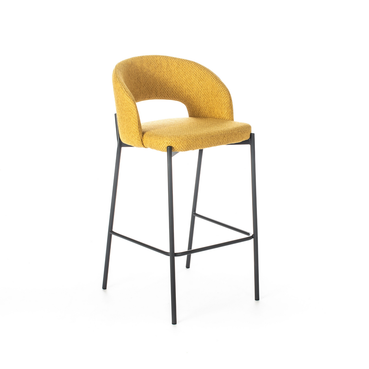 Set di sgabelli alti "Alan" in tessuto imbottiti con poggiapiedi cm 52x50 98h
