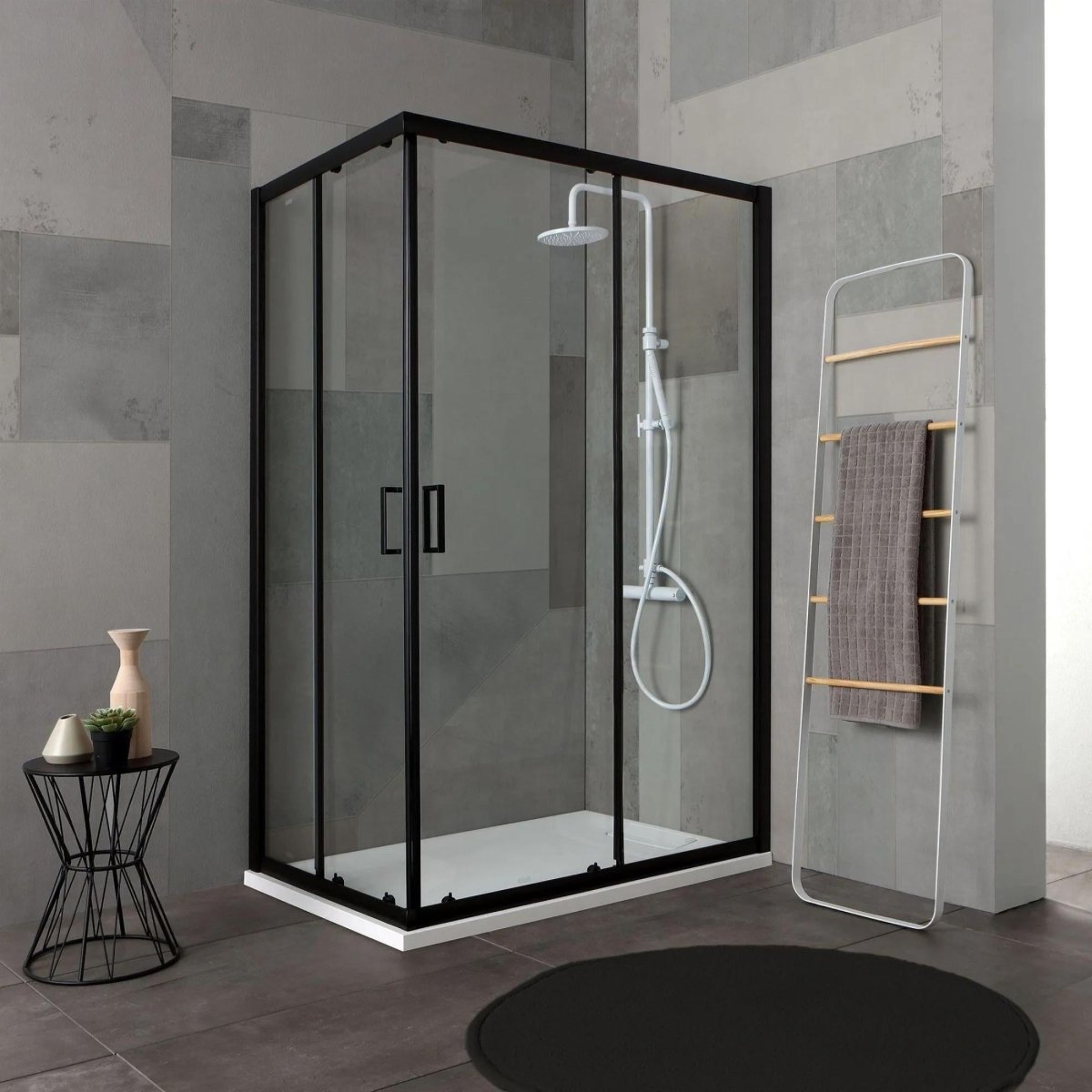Box doccia rettangolare "Cielo" in vetro trasparente con profilo nero opaco h 190 cm - MondoViro