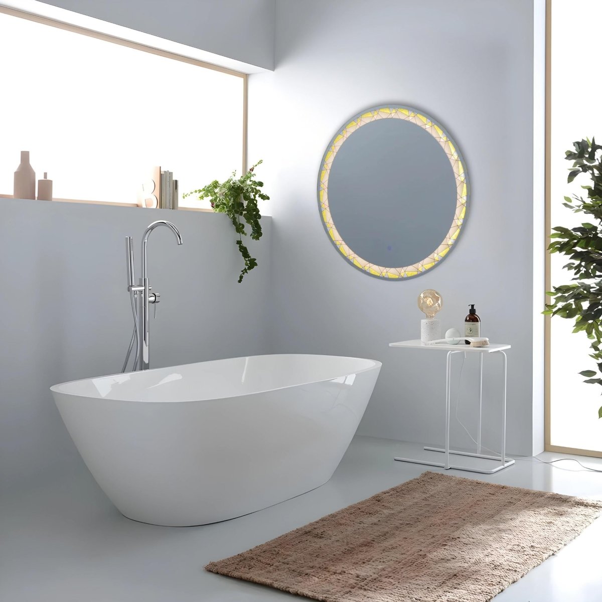 Specchio a led da parete "Mosaic" touch con inserti satinati e colorati - MondoViro