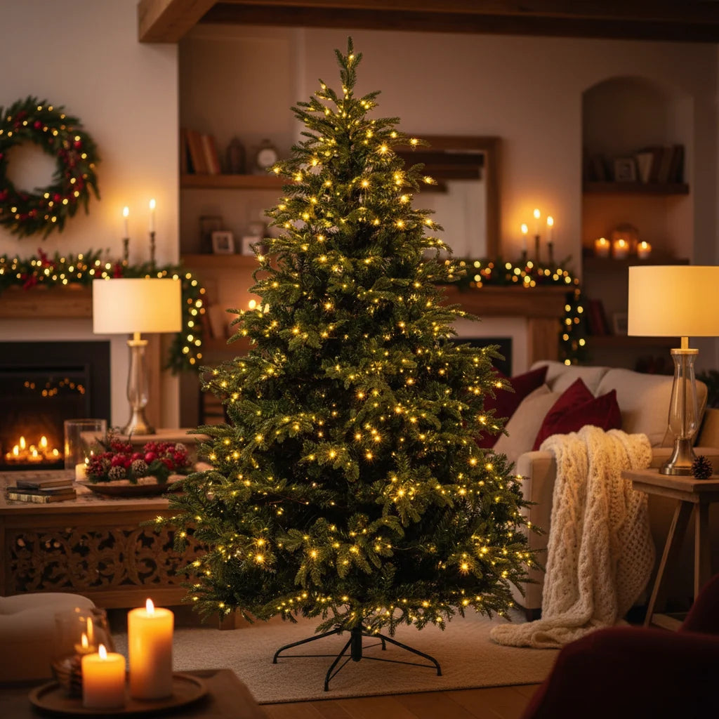 Albero di natale con Micro Led Incorporati "Aurora" 80% PE Effetto Real Touch