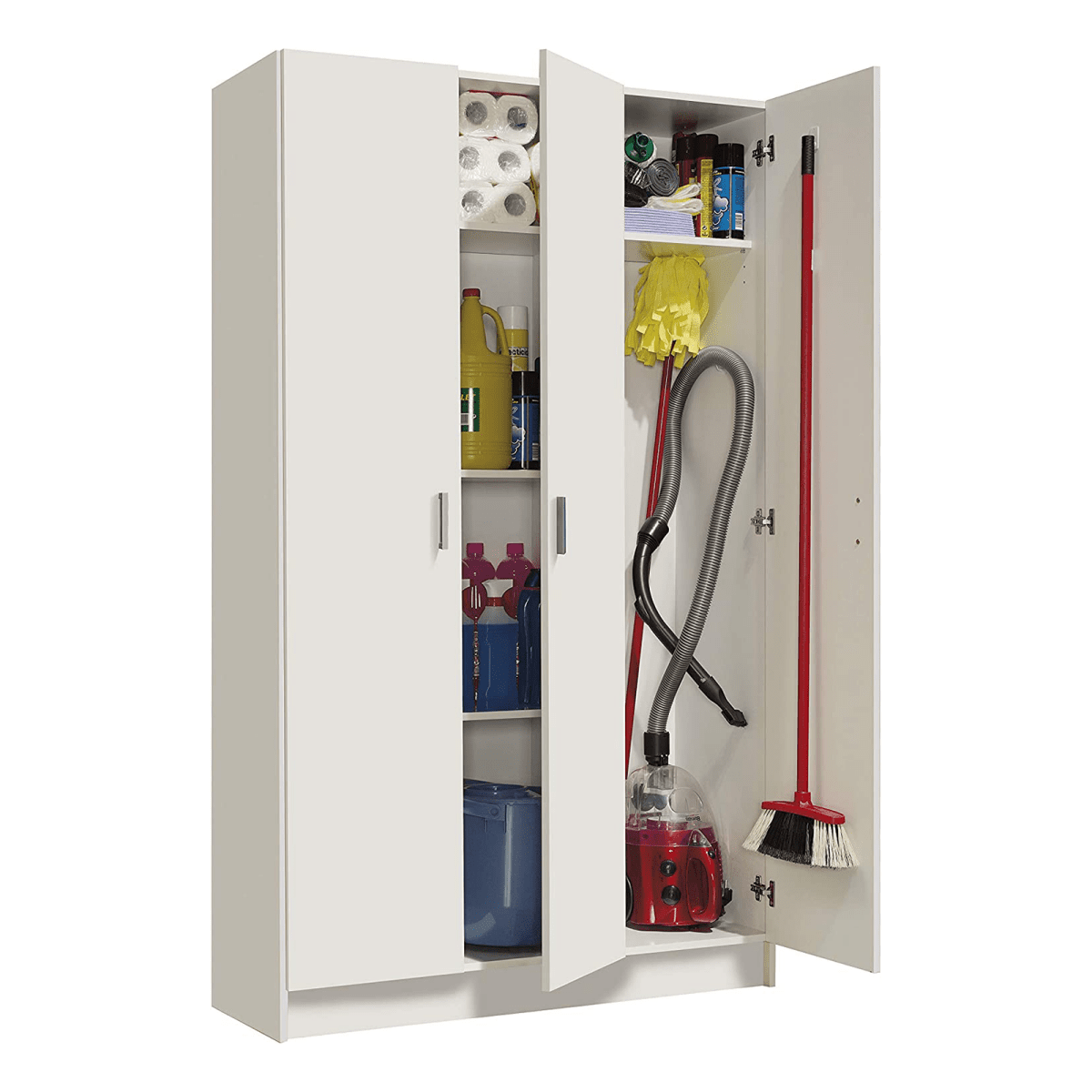 Armadio multiuso bianco in legno con ripiani e vano portascope h 180 cm - MondoViro