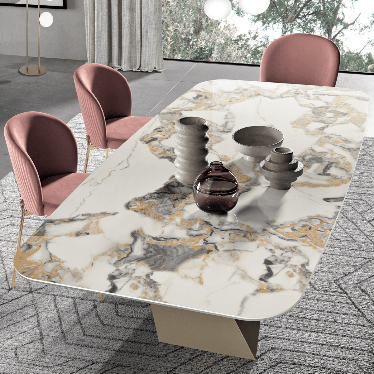 Tavolo fisso moderno "Karlito" con base in metallo verniciato cm 210x110 75h - MondoViro