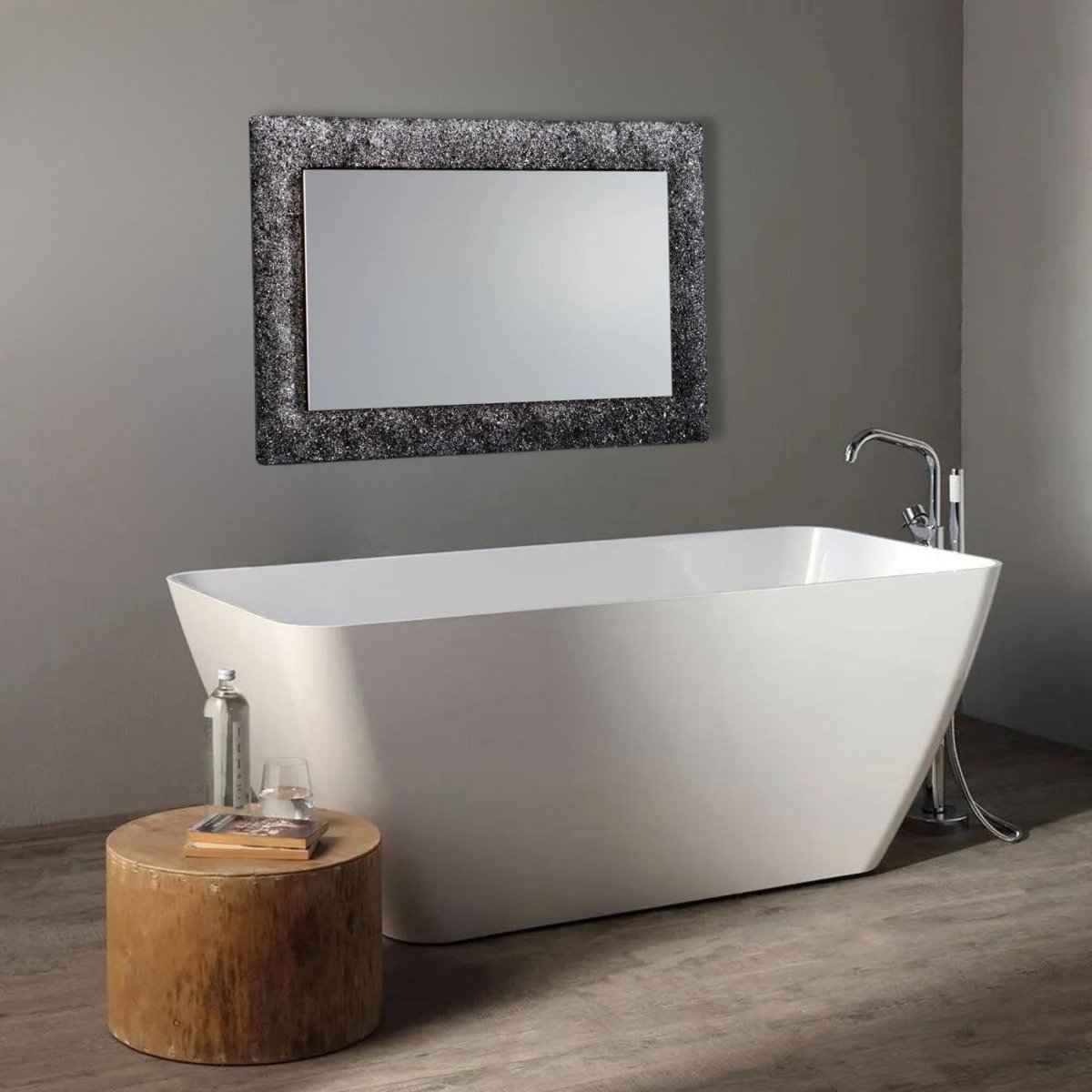 Specchio a led rettangolare "Serranova2" con cornice in graniglia di vetro cm 90x62 - MondoViro