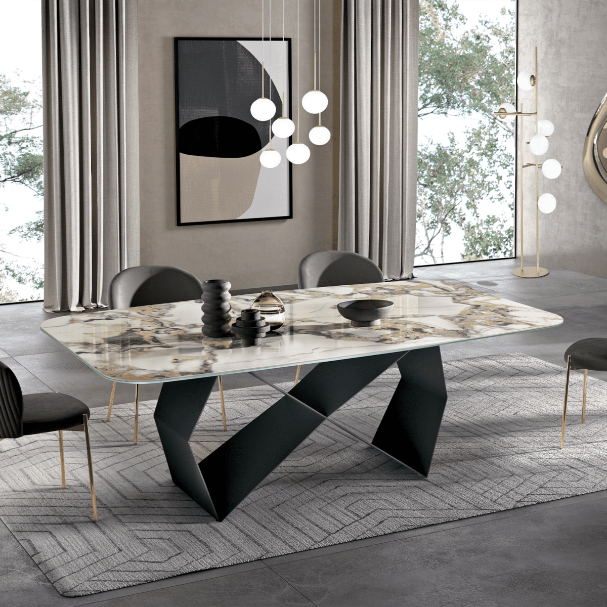 Tavolo fisso moderno "Karlito" con base in metallo verniciato cm 210x110 75h - MondoViro