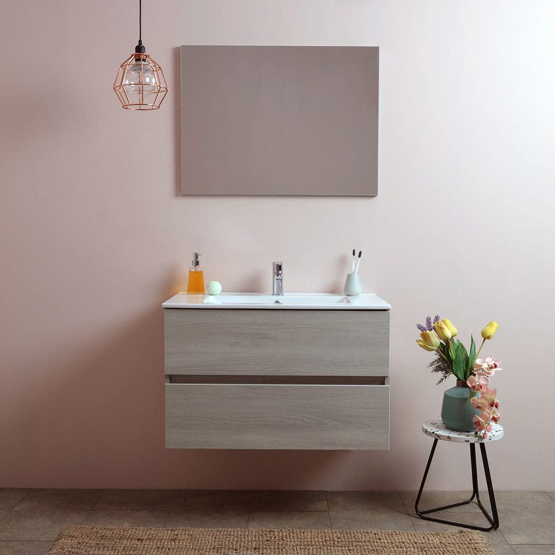 Mobile sotto lavabo sospeso "New Splash" cassettiera in truciolare con specchio