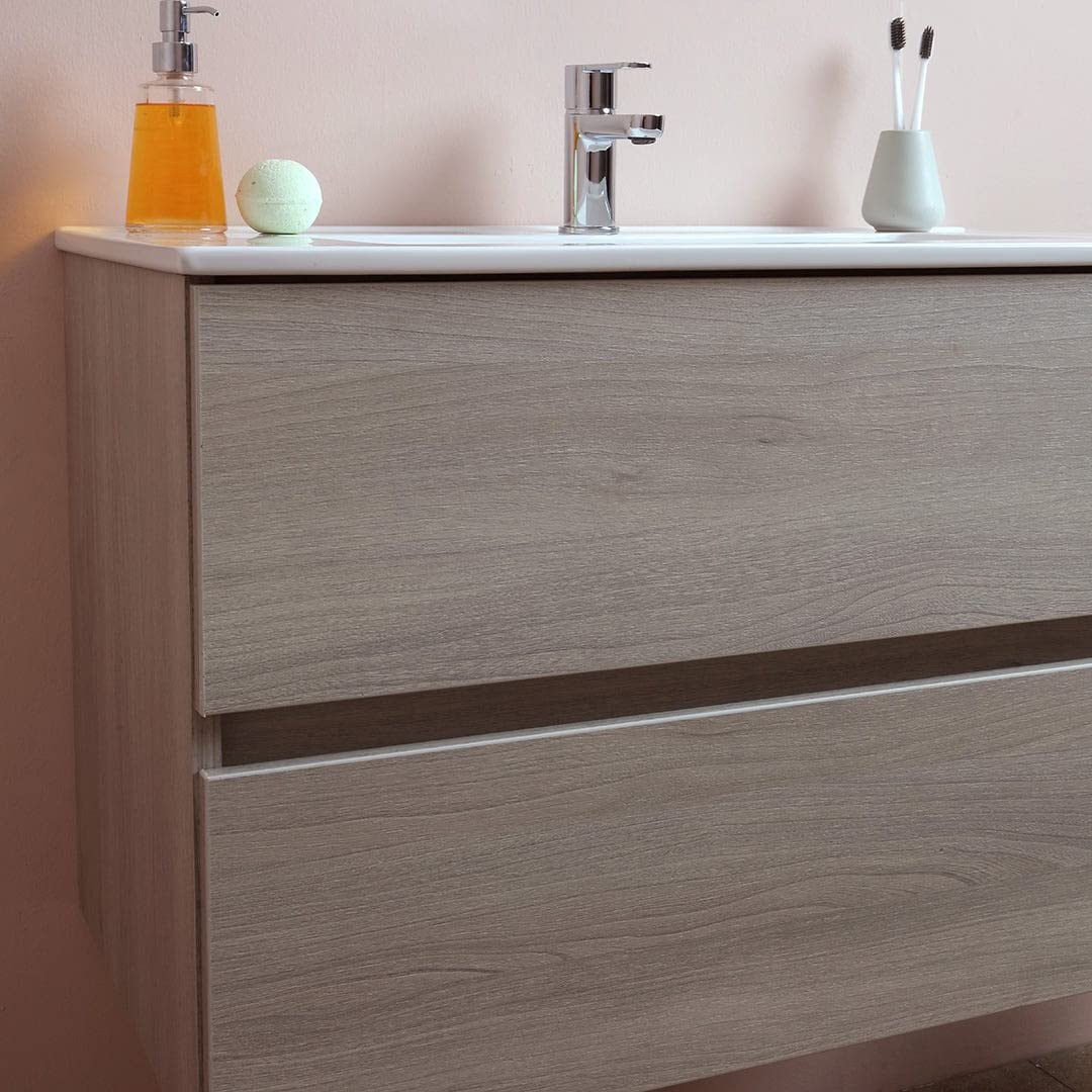 Mobile sotto lavabo sospeso "New Splash" cassettiera in truciolare con specchio