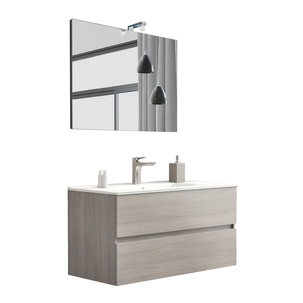 Mobile sotto lavabo sospeso "New Splash" cassettiera in truciolare con specchio