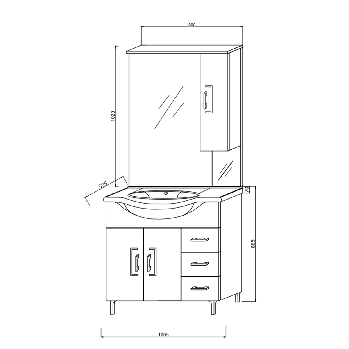 Mobile sotto lavabo "Eva" da bagno in truciolare con specchio e colonna pensile